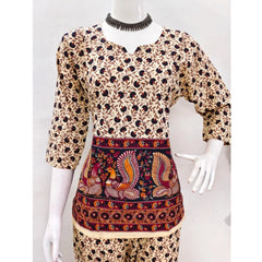 Mayawye Women's Cotton Jaipuri Printed 3-4th Sleeve Co ord Set (Multicolor)