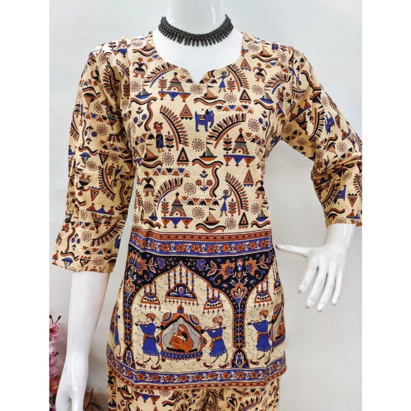 Mayawye Women's Cotton Jaipuri Printed 3-4th Sleeve Co ord Set (Multicolor)
