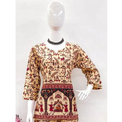 Mayawye Women's Cotton Jaipuri Printed 3-4th Sleeve Co ord Set (Multicolor)