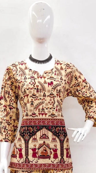 Mayawye Women's Cotton Jaipuri Printed 3-4th Sleeve Co ord Set (Multicolor)