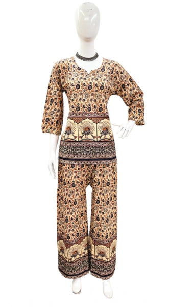 Mayawye Women's Cotton Jaipuri Printed 3-4th Sleeve Co ord Set (Multicolor)
