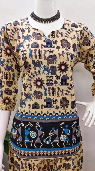 Mayawye Women's Cotton Jaipuri Printed 3-4th Sleeve Co ord Set (Multicolor)