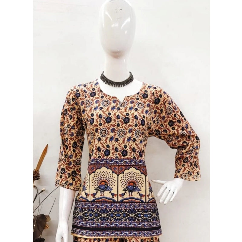 Mayawye Women's Cotton Jaipuri Printed 3-4th Sleeve Co ord Set (Multicolor)