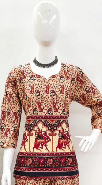 Mayawye Women's Cotton Jaipuri Printed 3-4th Sleeve Co ord Set (Multicolor)