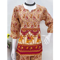 Mayawye Women's Cotton Jaipuri Printed 3-4th Sleeve Co ord Set (Multicolor)