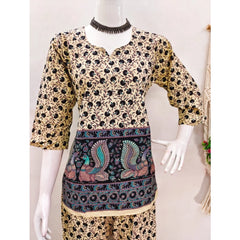 Mayawye Women's Cotton Jaipuri Printed 3-4th Sleeve Co ord Set (Multicolor)