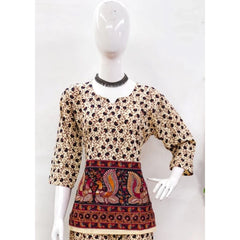 Mayawye Women's Cotton Jaipuri Printed 3-4th Sleeve Co ord Set (Multicolor)