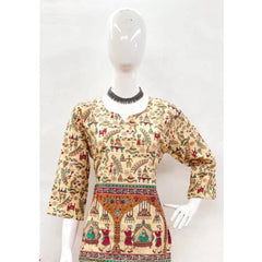 Mayawye Women's Cotton Jaipuri Printed 3-4th Sleeve Co ord Set (Multicolor)