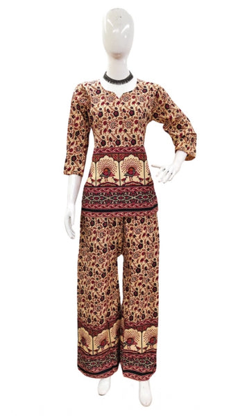 Mayawye Women's Cotton Jaipuri Printed 3-4th Sleeve Co ord Set (Multicolor)