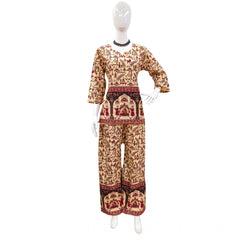 Mayawye Women's Cotton Jaipuri Printed 3-4th Sleeve Co ord Set (Multicolor)