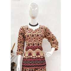 Mayawye Women's Cotton Jaipuri Printed 3-4th Sleeve Co ord Set (Multicolor)
