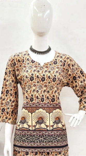 Mayawye Women's Cotton Jaipuri Printed 3-4th Sleeve Co ord Set (Multicolor)