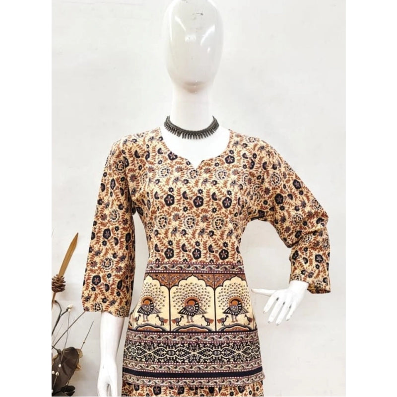 Mayawye Women's Cotton Jaipuri Printed 3-4th Sleeve Co ord Set (Multicolor)