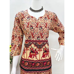 Mayawye Women's Cotton Jaipuri Printed 3-4th Sleeve Co ord Set (Multicolor)