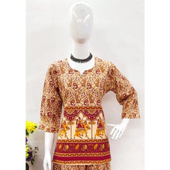 Mayawye Women's Cotton Jaipuri Printed 3-4th Sleeve Co ord Set (Multicolor)