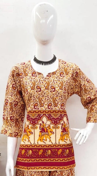 Mayawye Women's Cotton Jaipuri Printed 3-4th Sleeve Co ord Set (Multicolor)