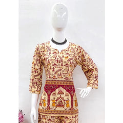 Mayawye Women's Cotton Jaipuri Printed 3-4th Sleeve Co ord Set (Multicolor)
