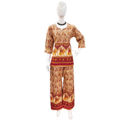 Mayawye Women's Cotton Jaipuri Printed 3-4th Sleeve Co ord Set (Multicolor)