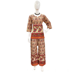 Mayawye Women's Cotton Jaipuri Printed 3-4th Sleeve Co ord Set (Multicolor)