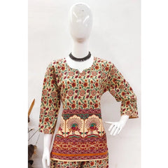 Mayawye Women's Cotton Jaipuri Printed 3-4th Sleeve Co ord Set (Multicolor)