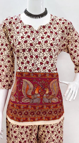 Mayawye Women's Cotton Jaipuri Printed 3-4th Sleeve Co ord Set (Multicolor)