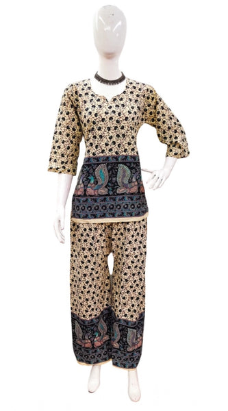 Mayawye Women's Cotton Jaipuri Printed 3-4th Sleeve Co ord Set (Multicolor)