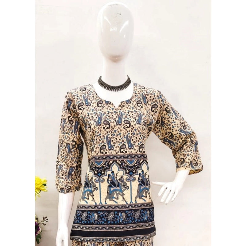 Mayawye Women's Cotton Jaipuri Printed 3-4th Sleeve Co ord Set (Multicolor)