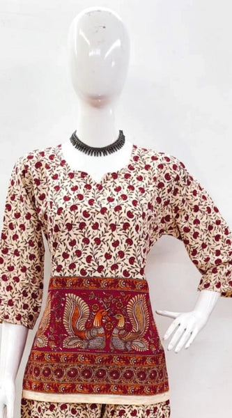 Mayawye Women's Cotton Jaipuri Printed 3-4th Sleeve Co ord Set (Multicolor)