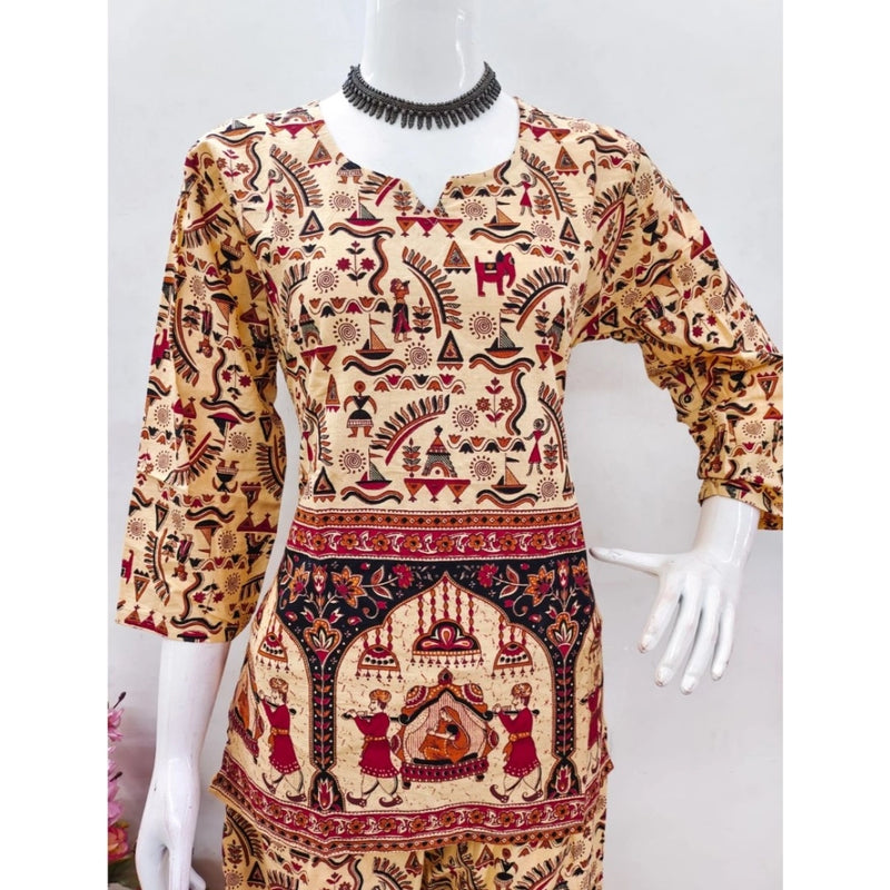 Mayawye Women's Cotton Jaipuri Printed 3-4th Sleeve Co ord Set (Multicolor)