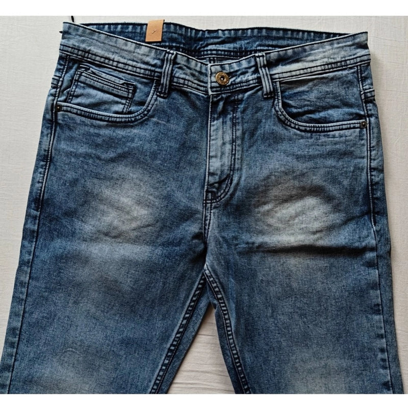Mayawye Men's Cotton Blended Solid Tapered Jeans (Blue)
