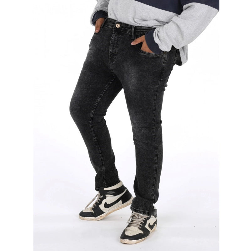 Mayawye Men's Cotton Blended Solid Plus Size Jeans (Grey)