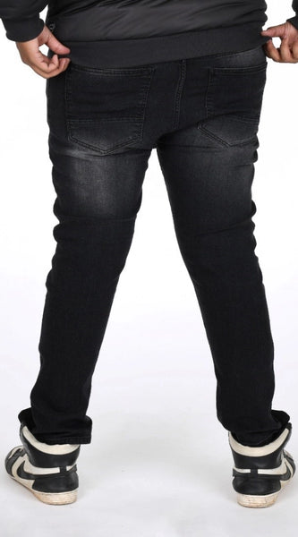 Mayawye Men's Cotton Blended Solid Plus Size Jeans (Black)