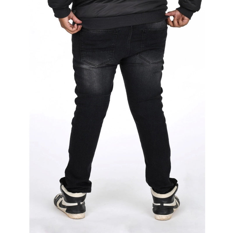 Mayawye Men's Cotton Blended Solid Plus Size Jeans (Black)