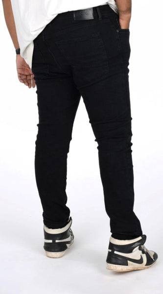 Mayawye Men's Cotton Blended Solid Plus Size Jeans (Black)
