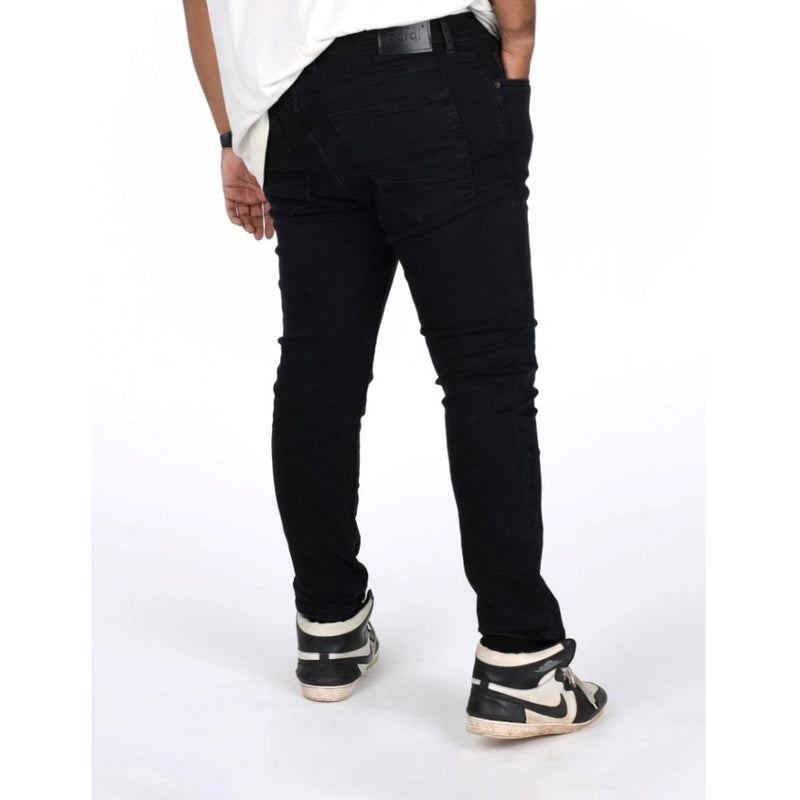 Mayawye Men's Cotton Blended Solid Plus Size Jeans (Black)