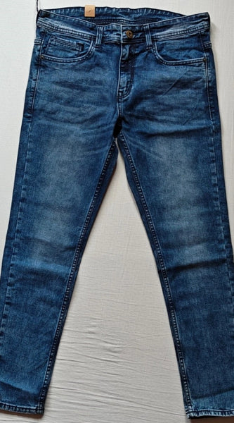 Mayawye Men's Cotton Blended Solid Tapered Jeans (Blue)