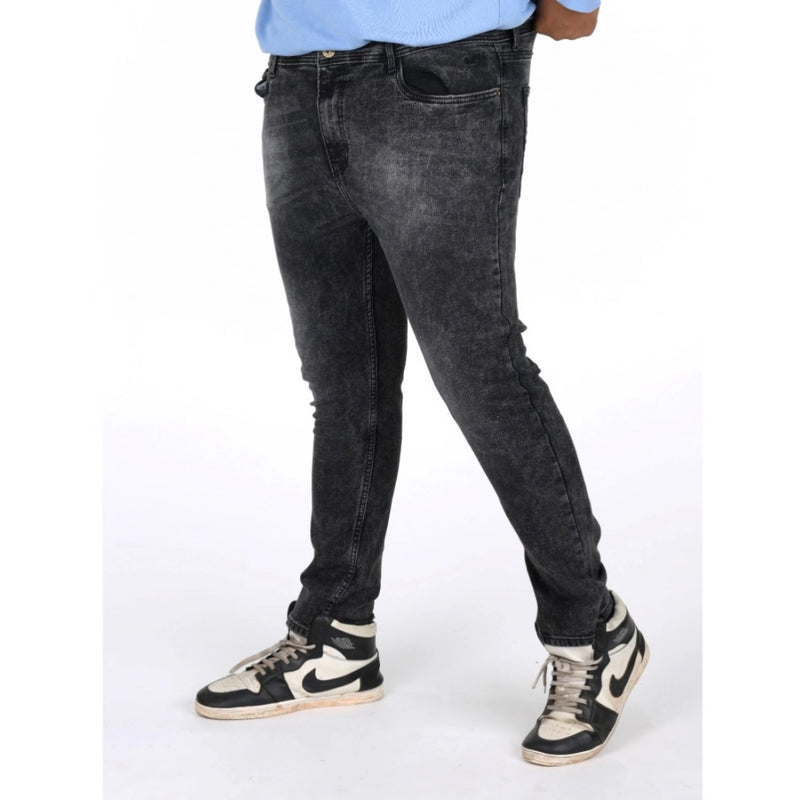 Mayawye Men's Cotton Blended Solid Plus Size Jeans (Grey)