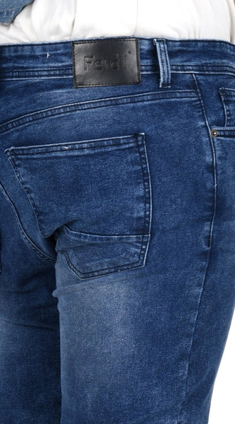 Mayawye Men's Cotton Blended Solid Plus Size Jeans (Blue)