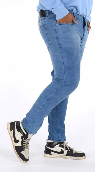 Mayawye Men's Cotton Blended Solid Plus Size Jeans (Blue)