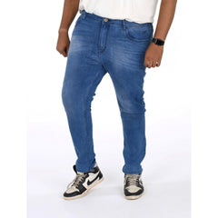 Mayawye Men's Cotton Blended Solid Plus Size Jeans (Blue)