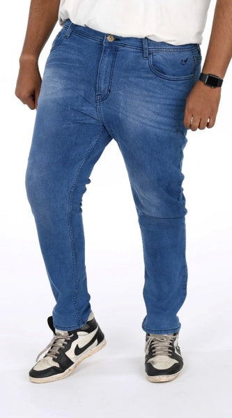 Mayawye Men's Cotton Blended Solid Plus Size Jeans (Blue)