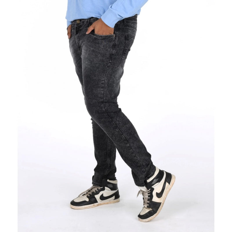 Mayawye Men's Cotton Blended Solid Plus Size Jeans (Grey)