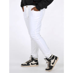Mayawye Men's Cotton Blended Solid Plus Size Jeans (White)