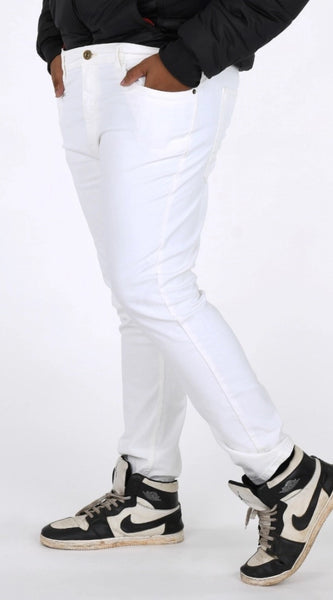 Mayawye Men's Cotton Blended Solid Plus Size Jeans (White)