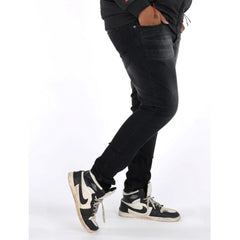 Mayawye Men's Cotton Blended Solid Plus Size Jeans (Black)