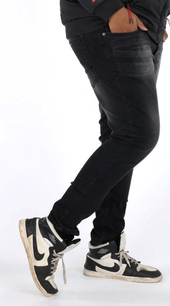 Mayawye Men's Cotton Blended Solid Plus Size Jeans (Black)