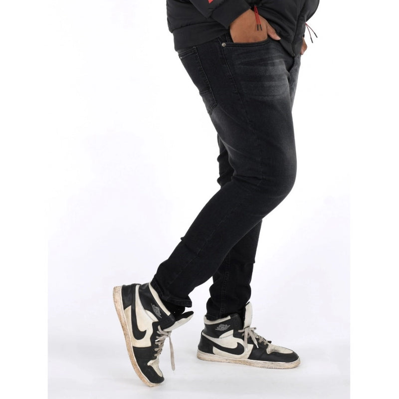 Mayawye Men's Cotton Blended Solid Plus Size Jeans (Black)