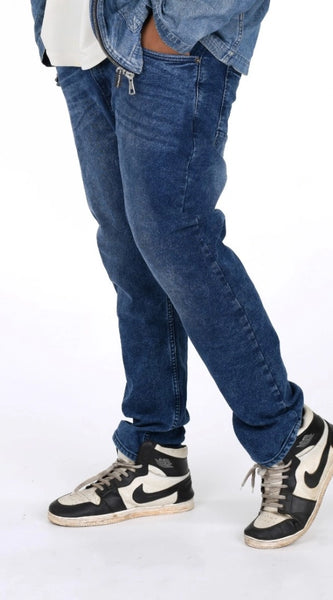 Mayawye Men's Cotton Blended Solid Plus Size Jeans (Blue)