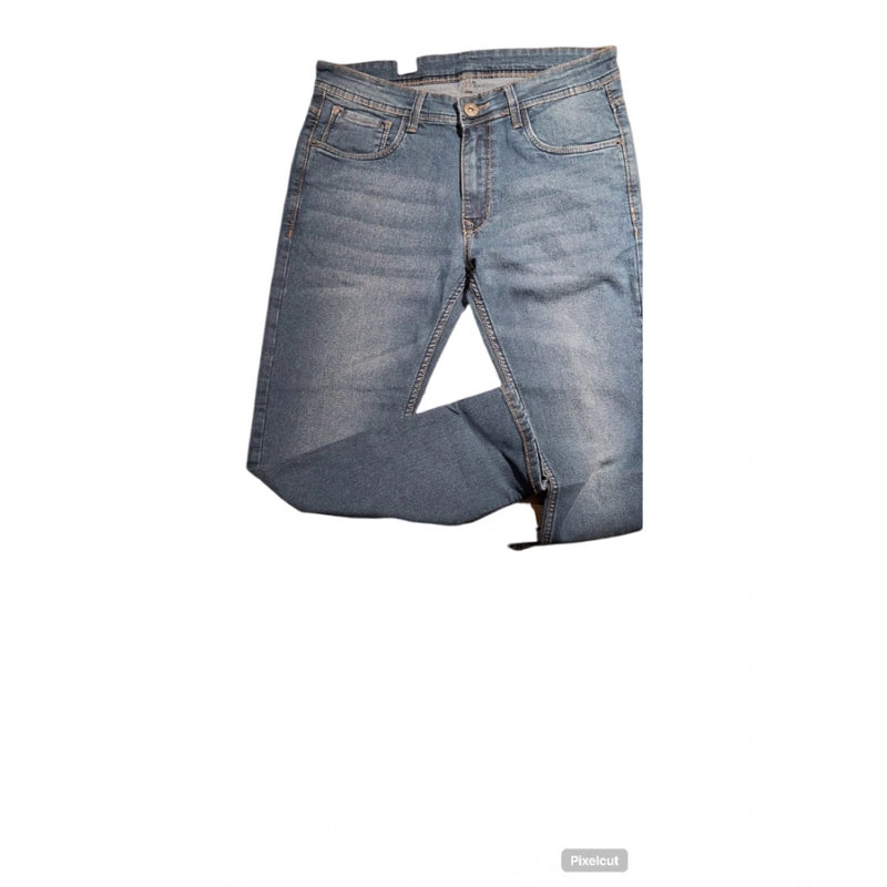 Mayawye Men's Cotton Blended Solid Tapered Jeans (Blue)