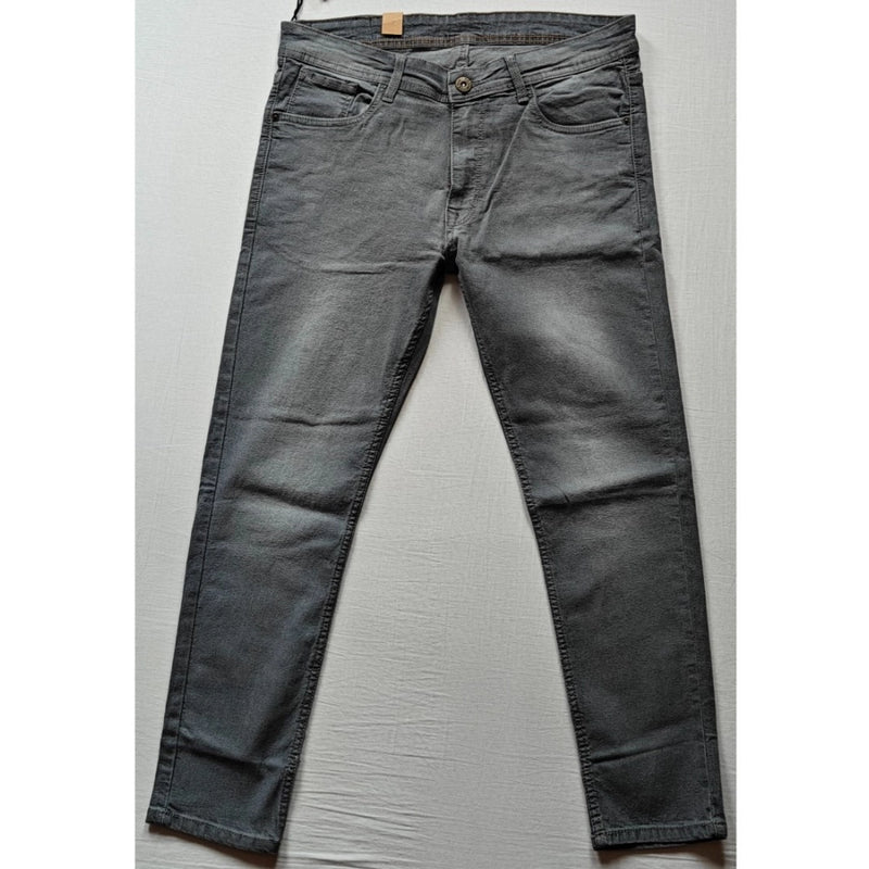 Mayawye Men's Cotton Blended Solid Tapered Jeans (Grey)